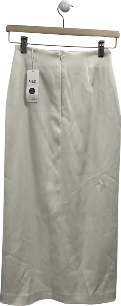 M&S Cream Lined Satin Midi Skirt UK 6