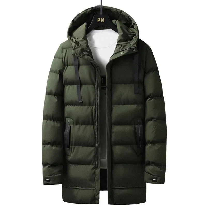 Men's Casual Long Puffer Jacket with Hood in Solid Colour | Ideal for Autumn/Winter