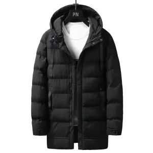 Men's Casual Long Puffer Jacket with Hood in Solid Colour | Ideal for Autumn/Winter