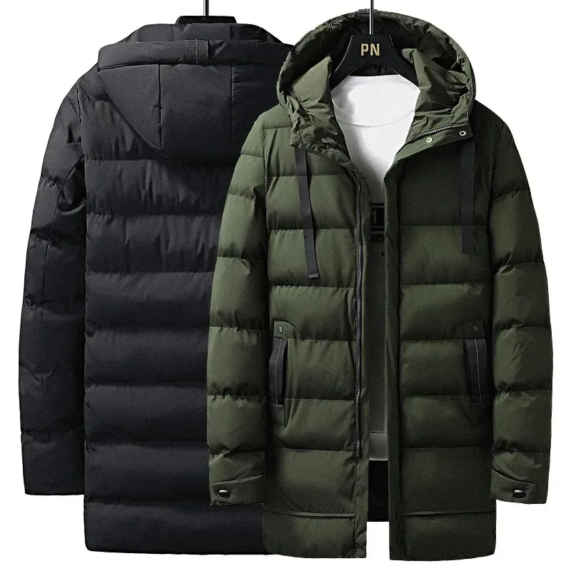 Men's Casual Long Puffer Jacket with Hood in Solid Colour | Ideal for Autumn/Winter