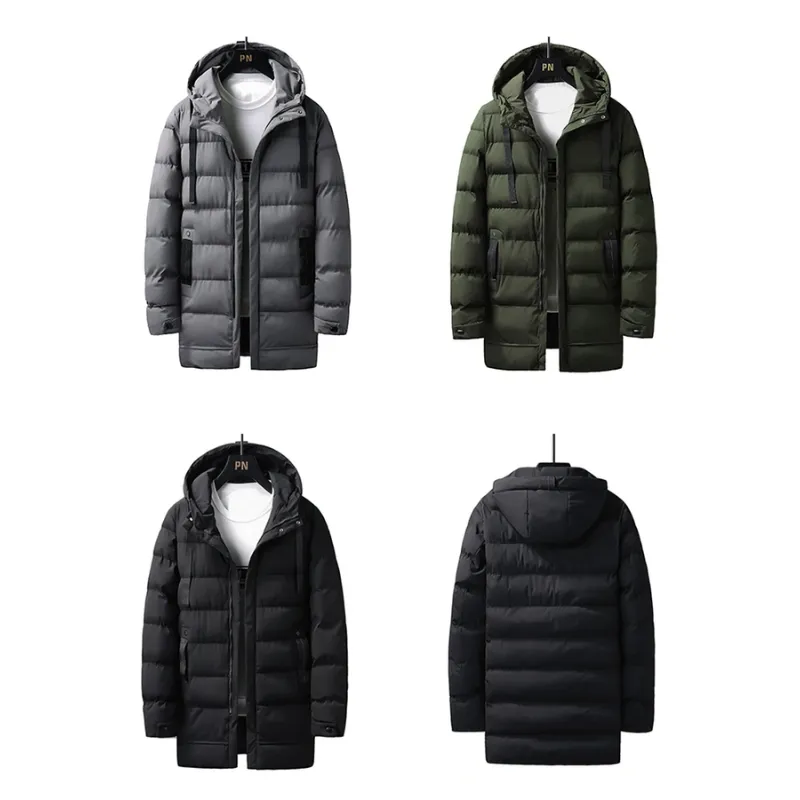 Men's Casual Long Puffer Jacket with Hood in Solid Colour | Ideal for Autumn/Winter