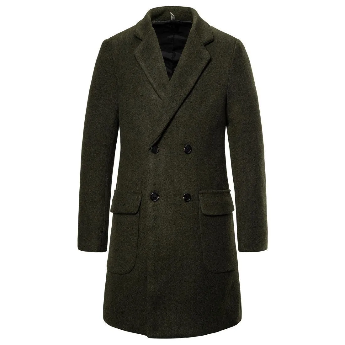 Men's double-breasted woolen trench coat