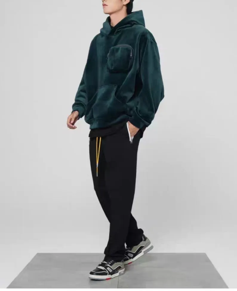 Men's Premium Silky Velour Oversized Chest Pocket Hoodie