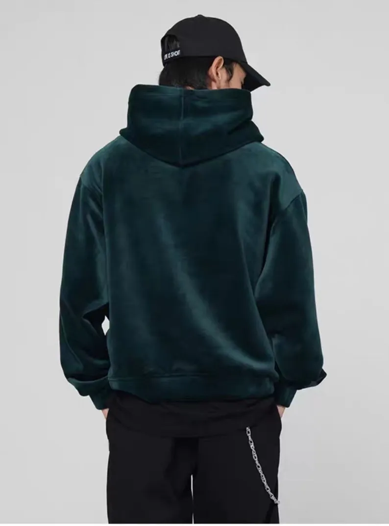 Men's Premium Silky Velour Oversized Chest Pocket Hoodie