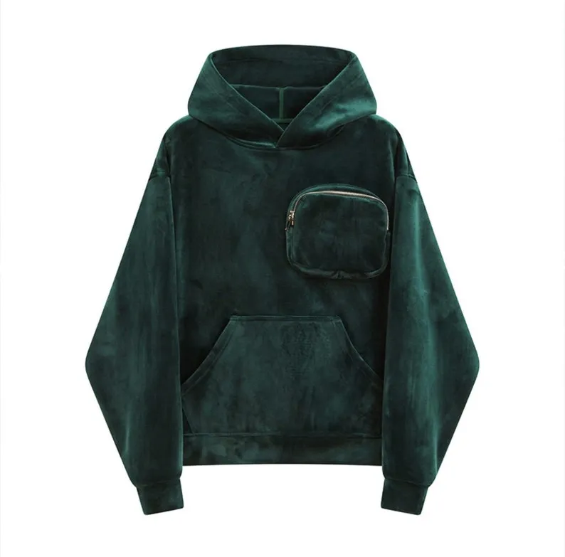 Men's Premium Silky Velour Oversized Chest Pocket Hoodie