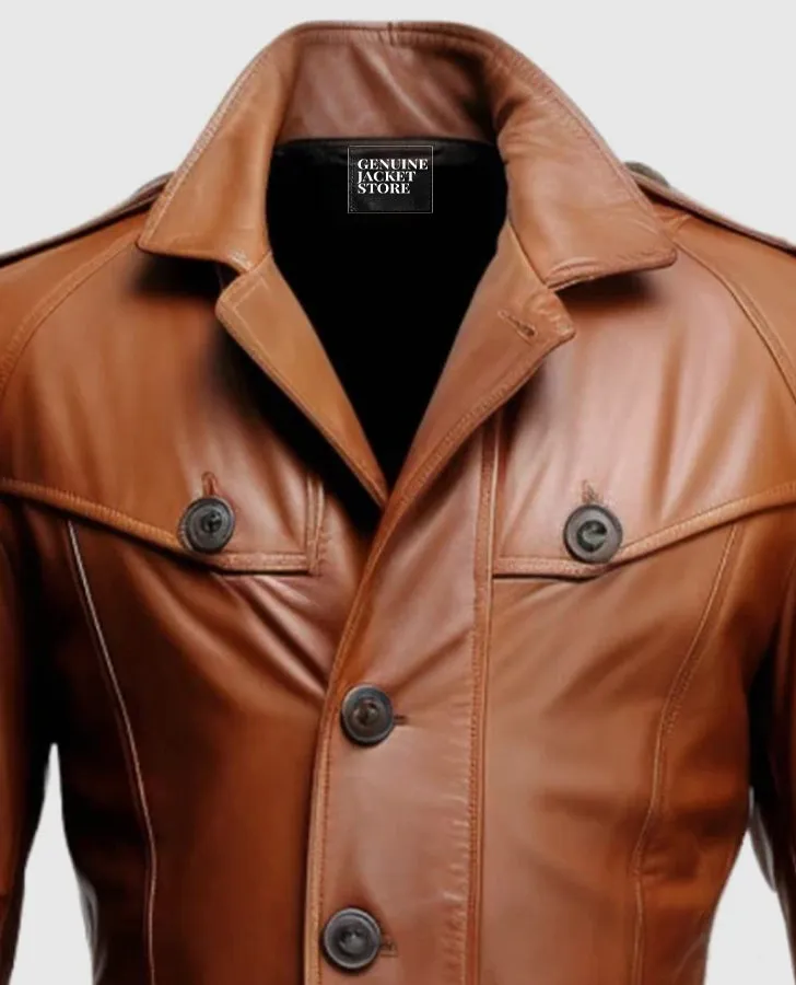 Men's Tan Brown Leather Coat