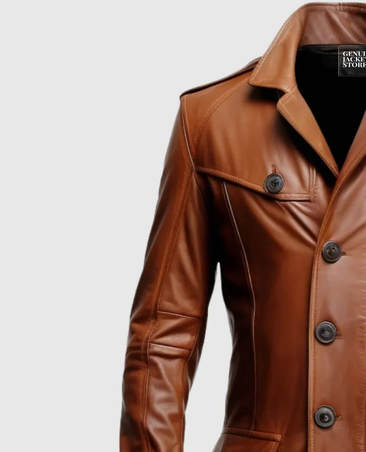 Men's Tan Brown Leather Coat