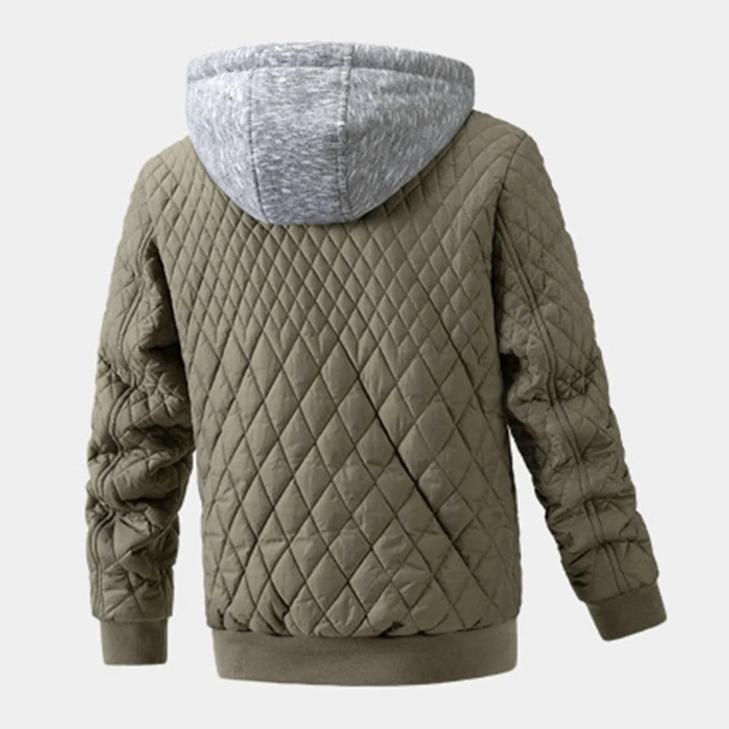 Men's Winter Quilted Jacket with Removable Hood Long Sleeve Casual Diamond Bomber Jacket Warm Winter Padded Coat