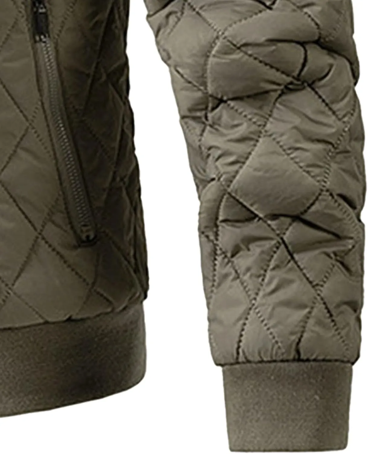 Men's Winter Quilted Jacket with Removable Hood Long Sleeve Casual Diamond Bomber Jacket Warm Winter Padded Coat