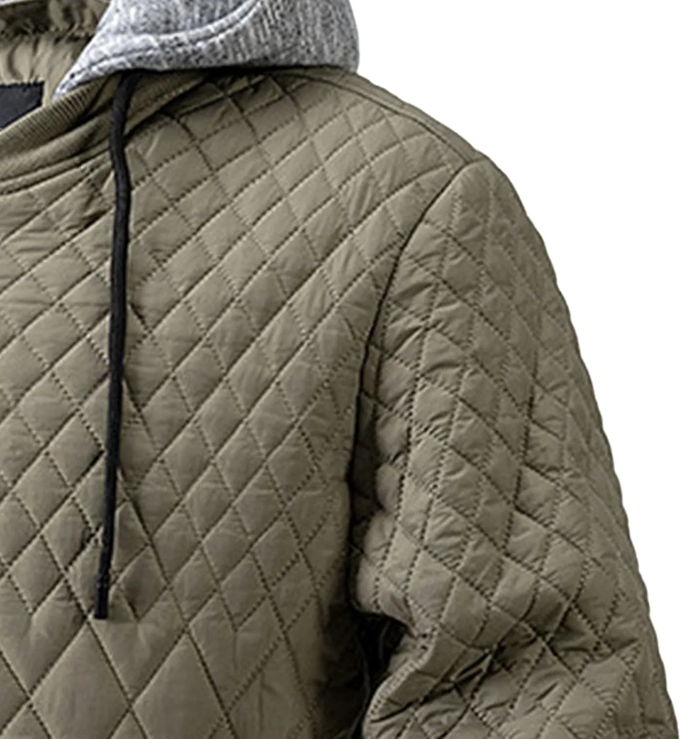 Men's Winter Quilted Jacket with Removable Hood Long Sleeve Casual Diamond Bomber Jacket Warm Winter Padded Coat