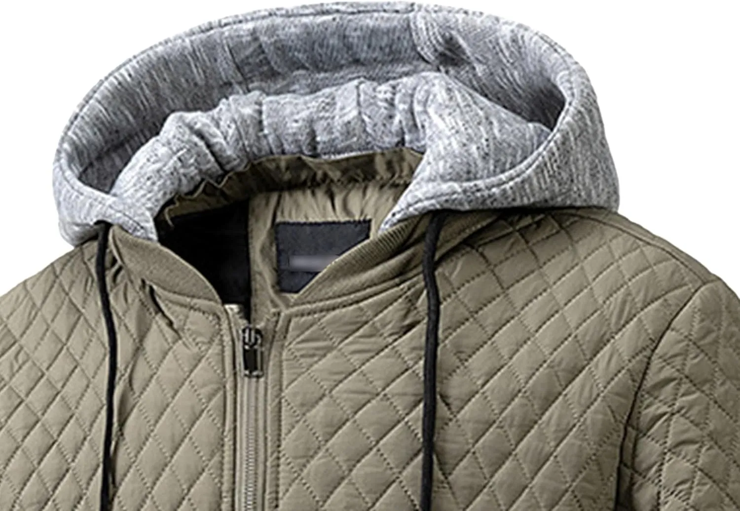 Men's Winter Quilted Jacket with Removable Hood Long Sleeve Casual Diamond Bomber Jacket Warm Winter Padded Coat