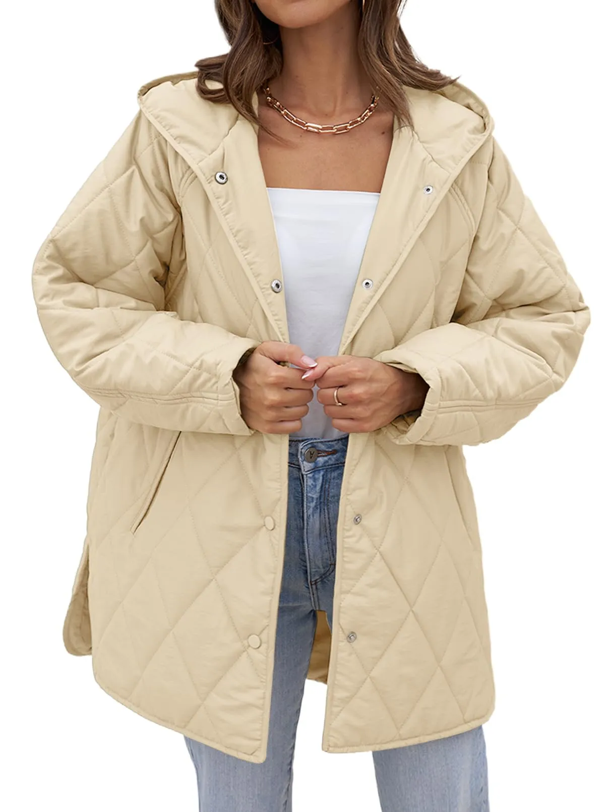 MEROKEETY Long Sleeve Lightweight Hooded Puffer Jacket Coat