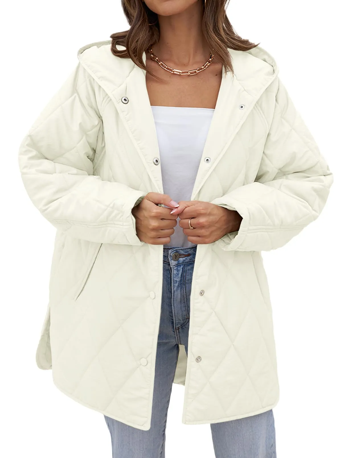 MEROKEETY Long Sleeve Lightweight Hooded Puffer Jacket Coat