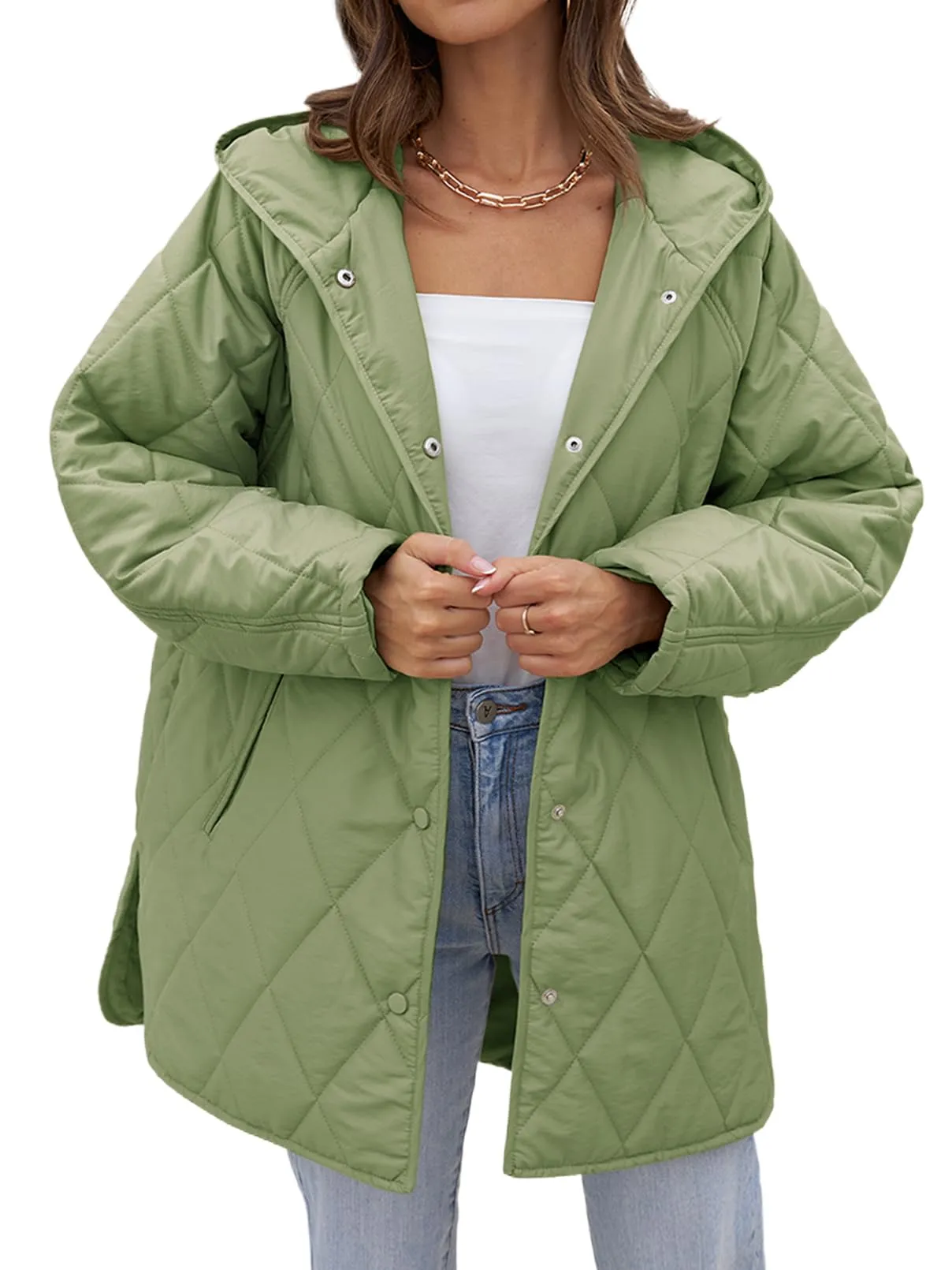 MEROKEETY Long Sleeve Lightweight Hooded Puffer Jacket Coat