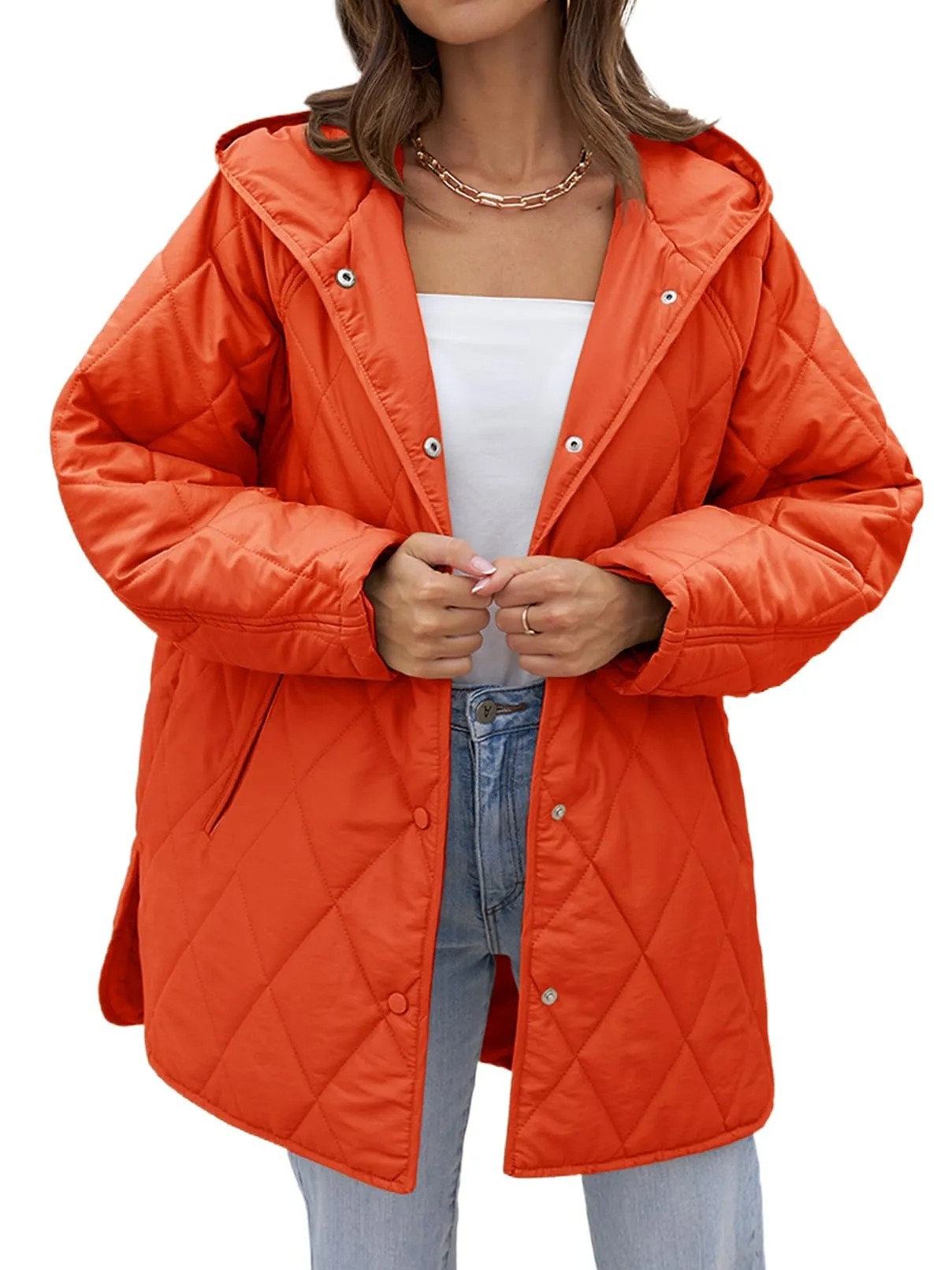 MEROKEETY Long Sleeve Lightweight Hooded Puffer Jacket Coat