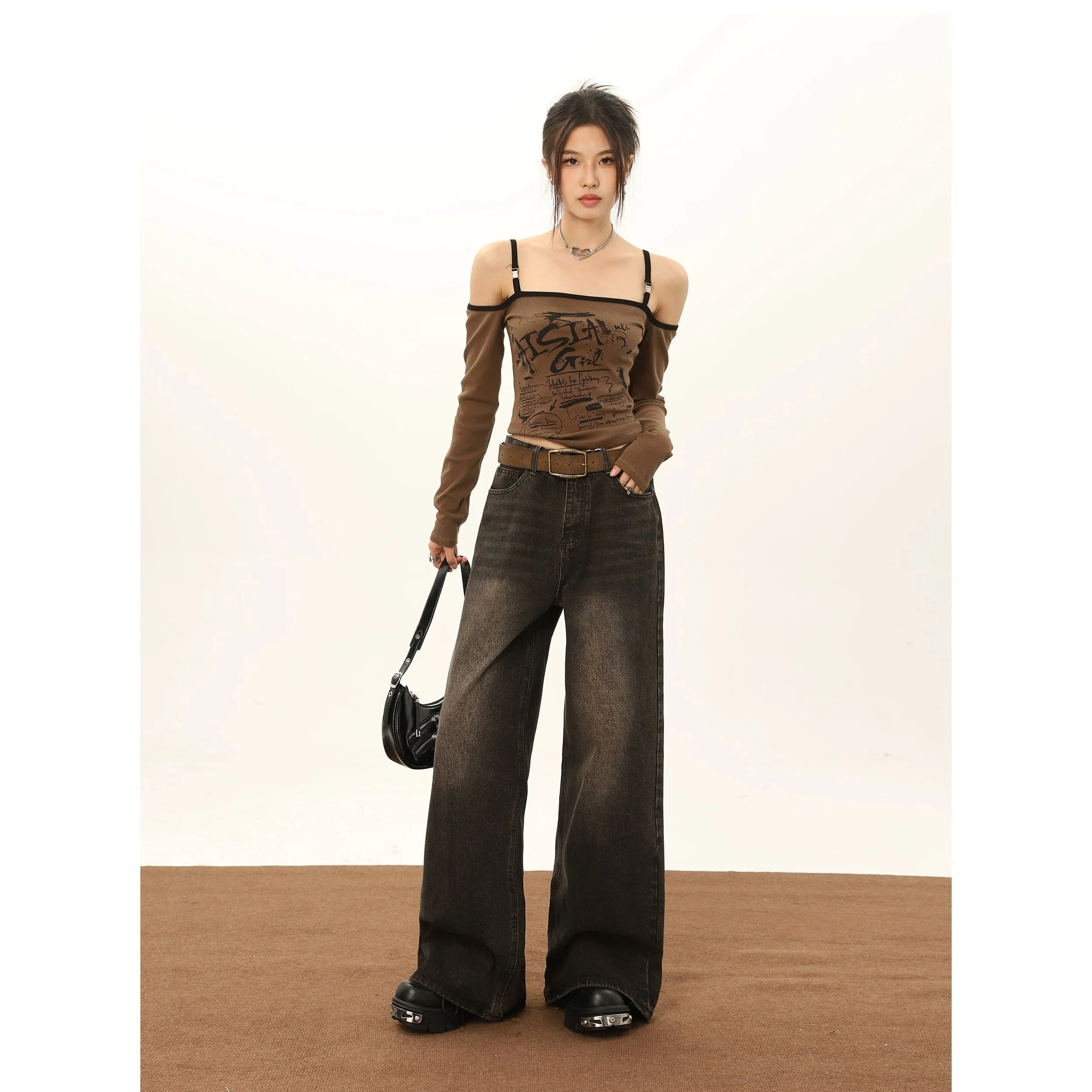 Mina Wide Leg Cut Faded Jeans