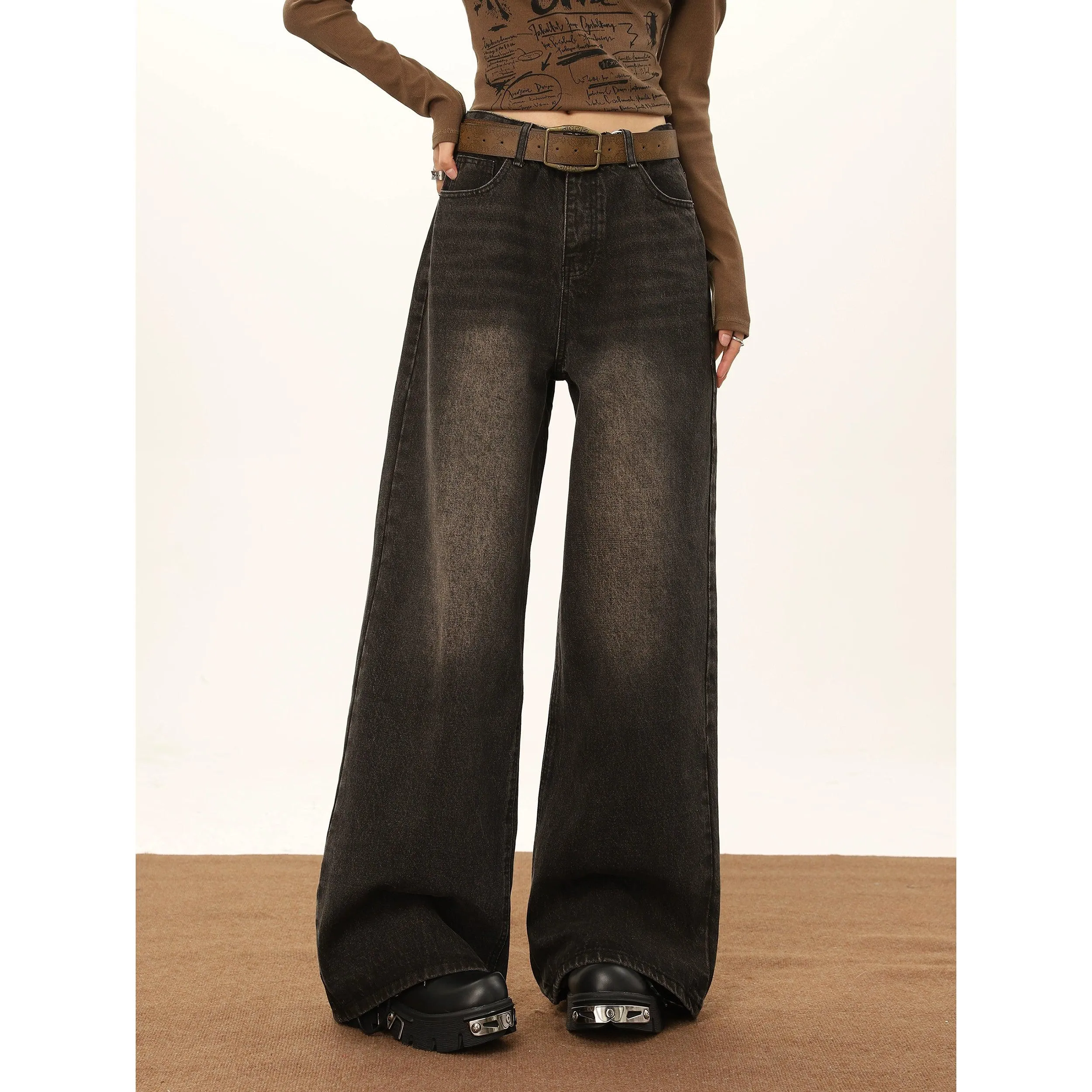 Mina Wide Leg Cut Faded Jeans