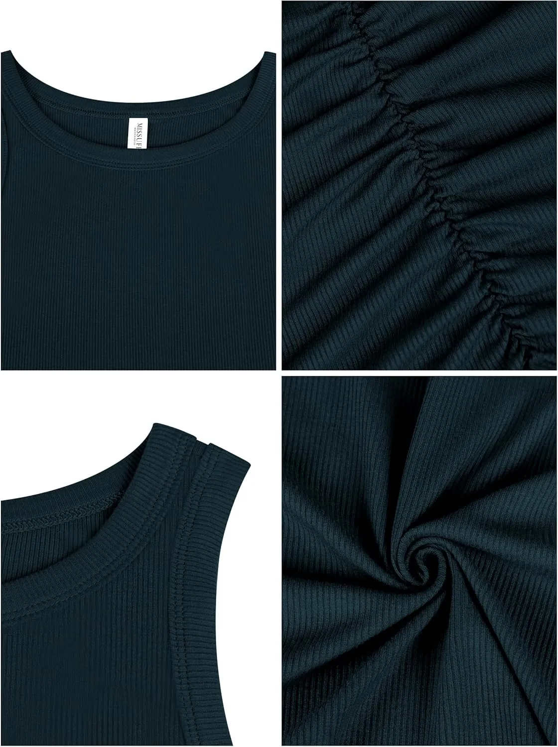 Missufe Women's 2025 Summer Sleeveless Tank Dress Round Neck Ruched Bodycon Ribbed Slim Fit Sheath Casual Mini Dress