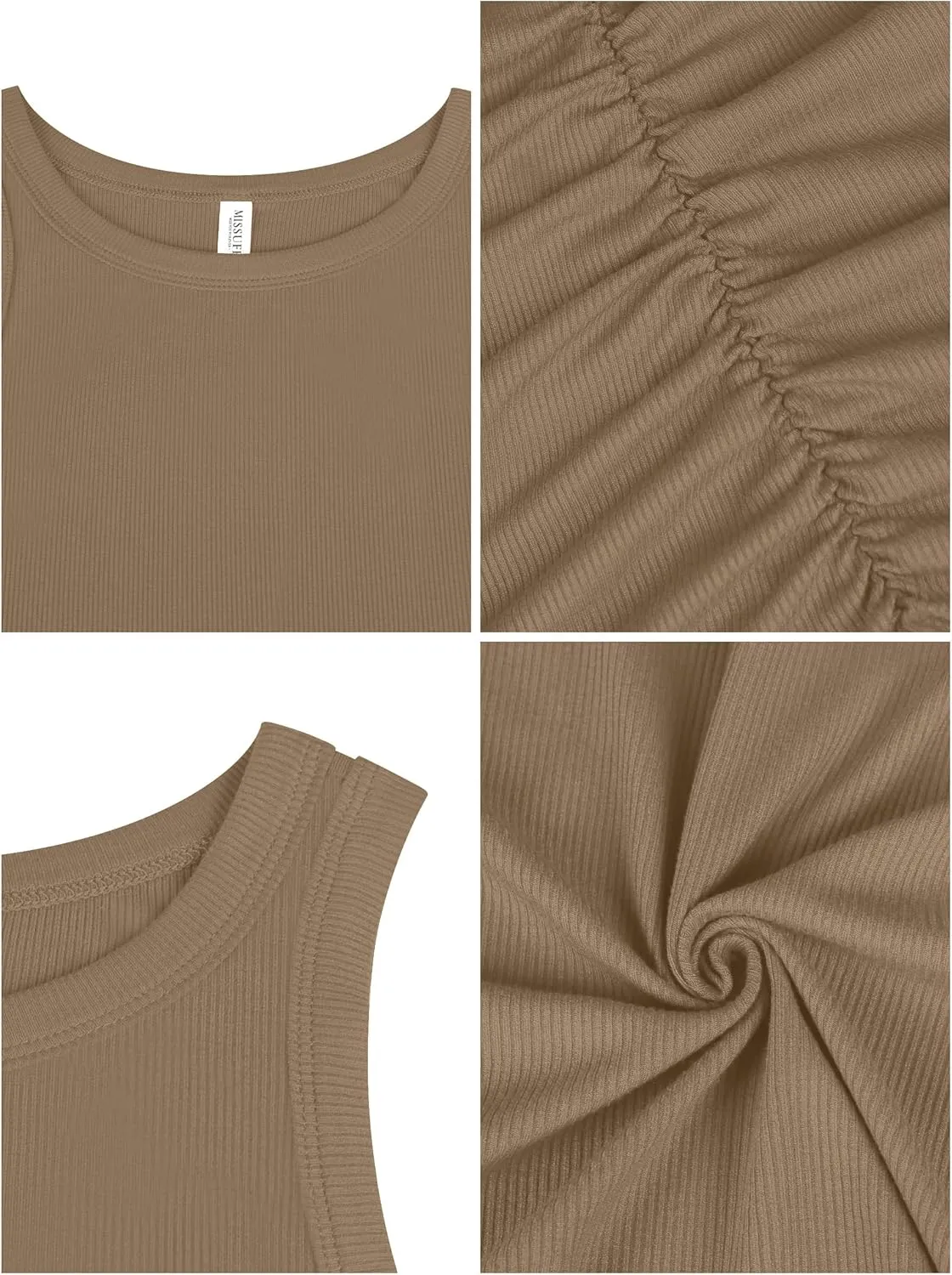 Missufe Women's 2025 Summer Sleeveless Tank Dress Round Neck Ruched Bodycon Ribbed Slim Fit Sheath Casual Mini Dress