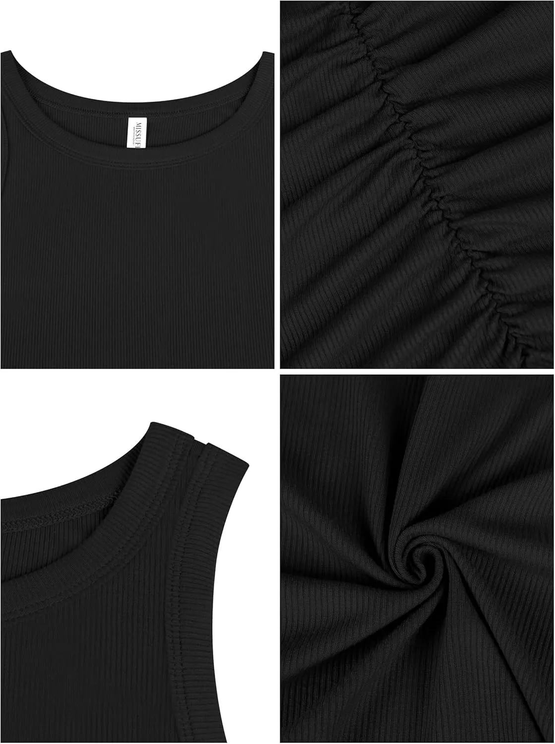 Missufe Women's 2025 Summer Sleeveless Tank Dress Round Neck Ruched Bodycon Ribbed Slim Fit Sheath Casual Mini Dress