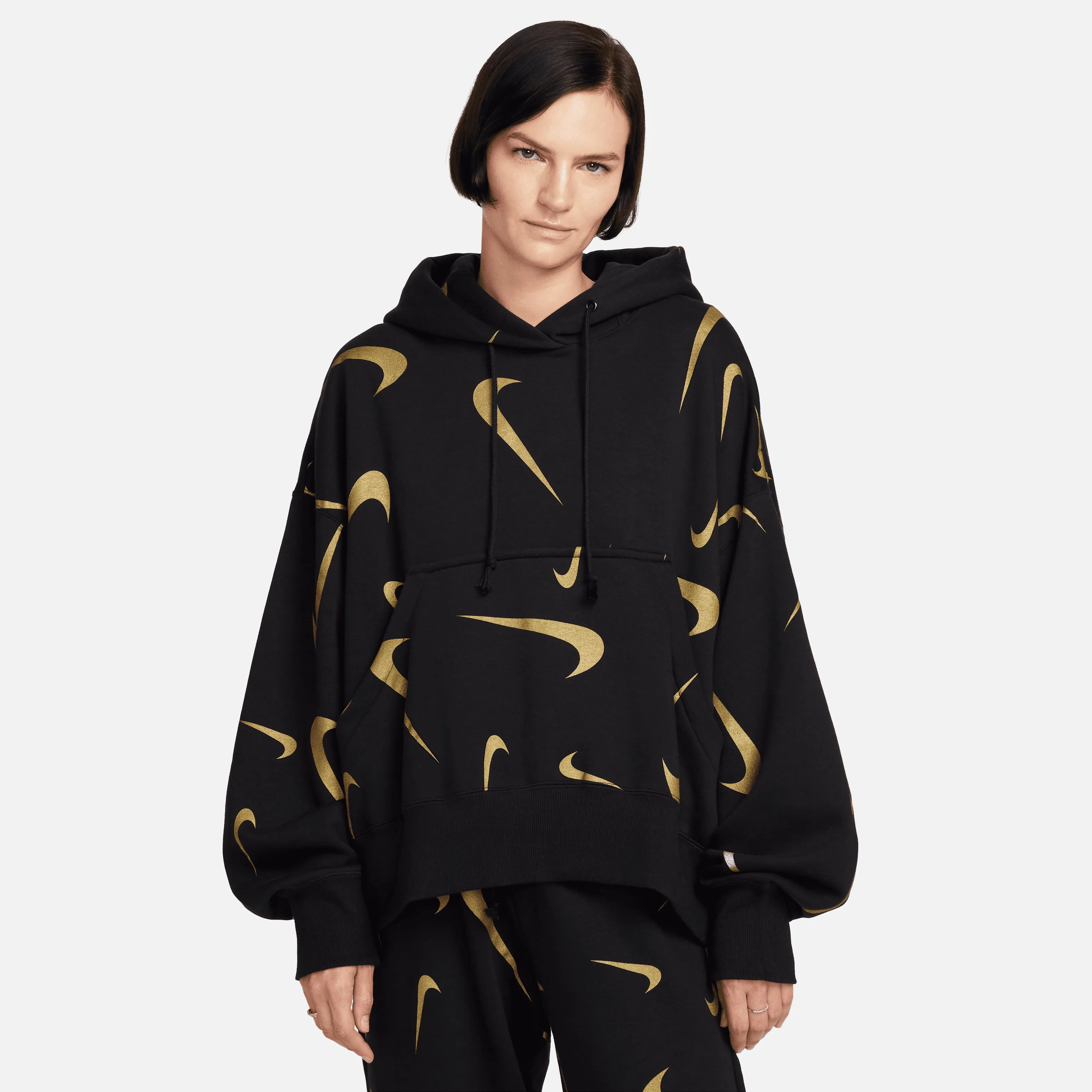 Nike - Women - Allover-Print Logo Pullover Hoodie - Black/Bronzine