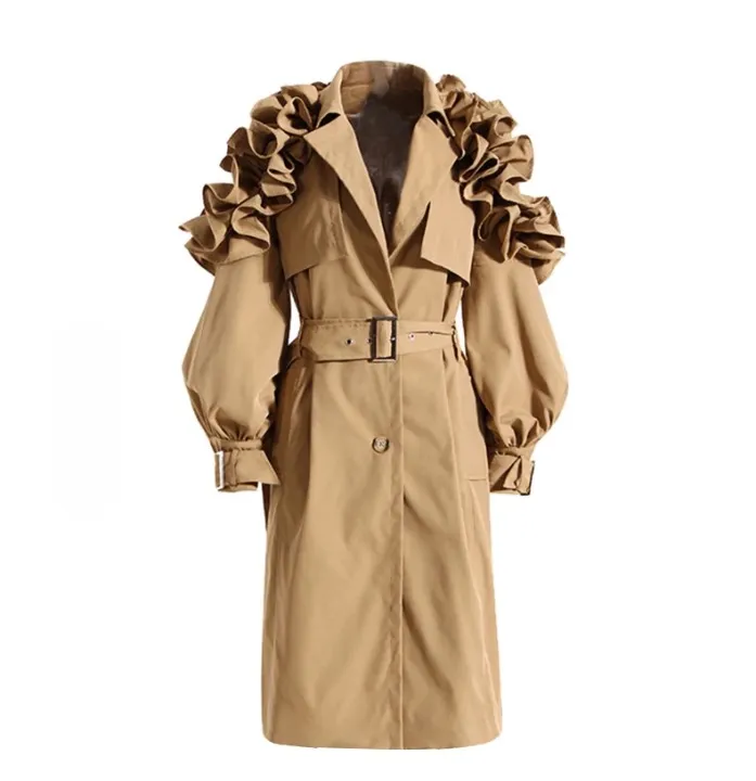 Octavia Ruffle Applique Trench Coats