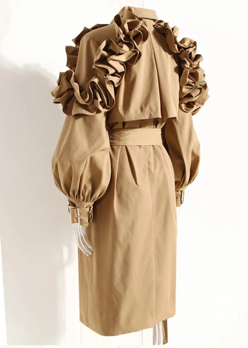 Octavia Ruffle Applique Trench Coats