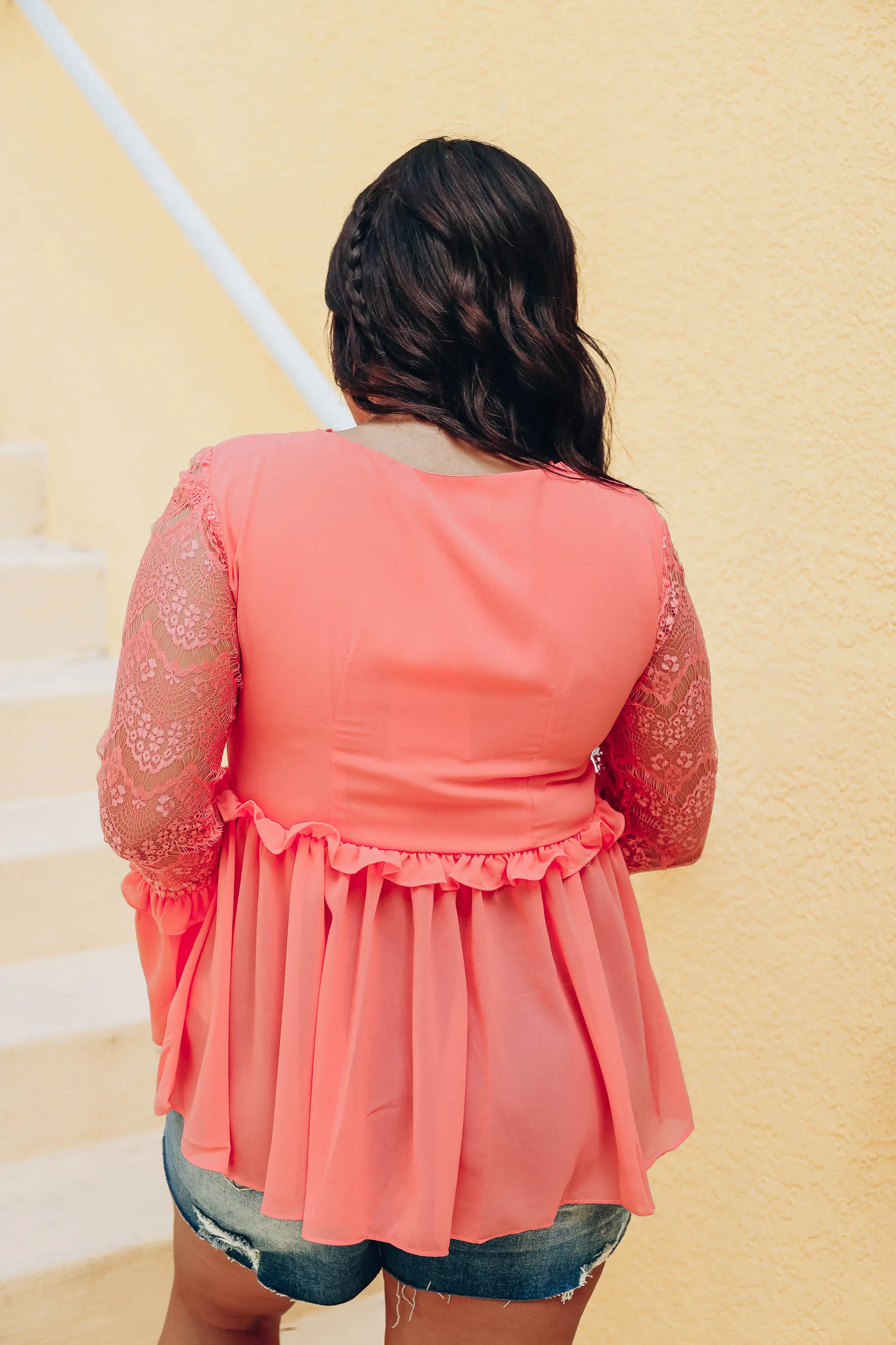 Oh My, Frilly Flounce Sleeve Blouse - Coral