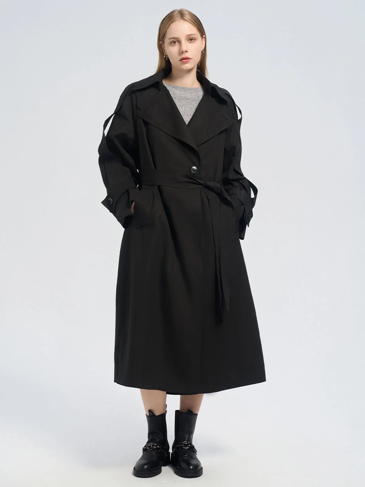 One Button Belted Trench Coat