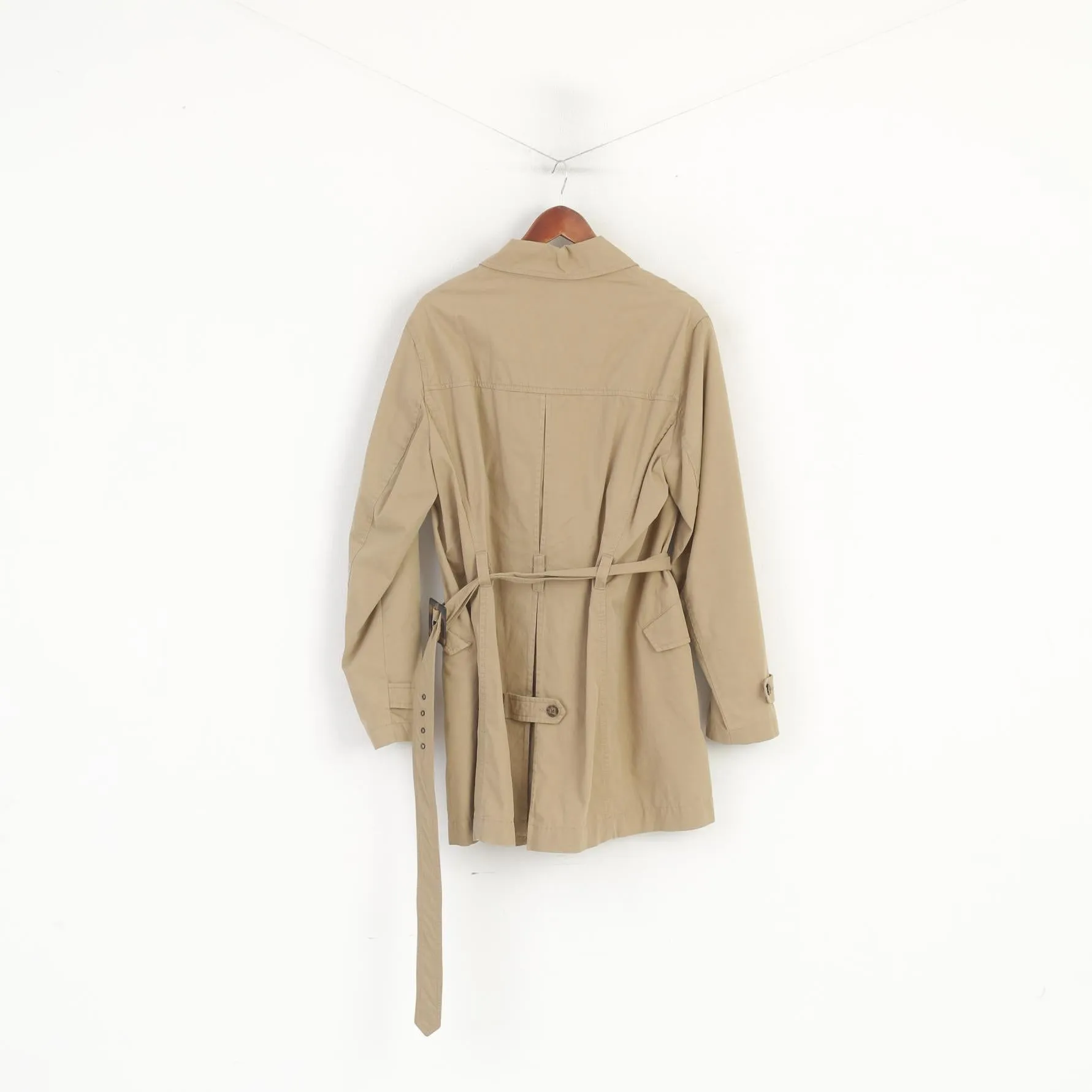 Peckott Women L Coat Beige Cotton Trench Double Breasted Belted Classic Top