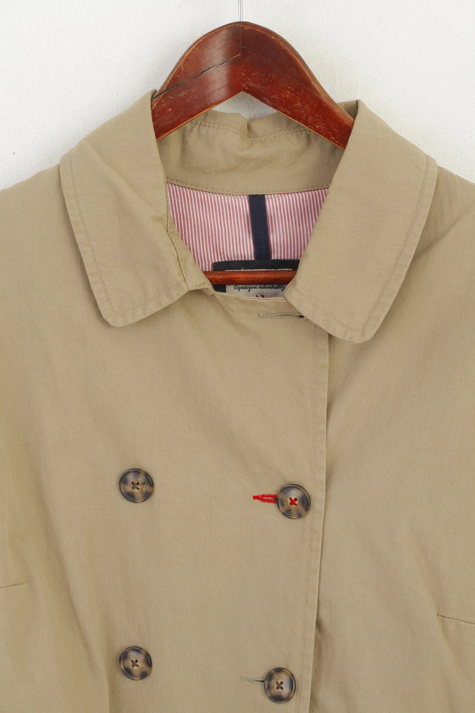 Peckott Women L Coat Beige Cotton Trench Double Breasted Belted Classic Top