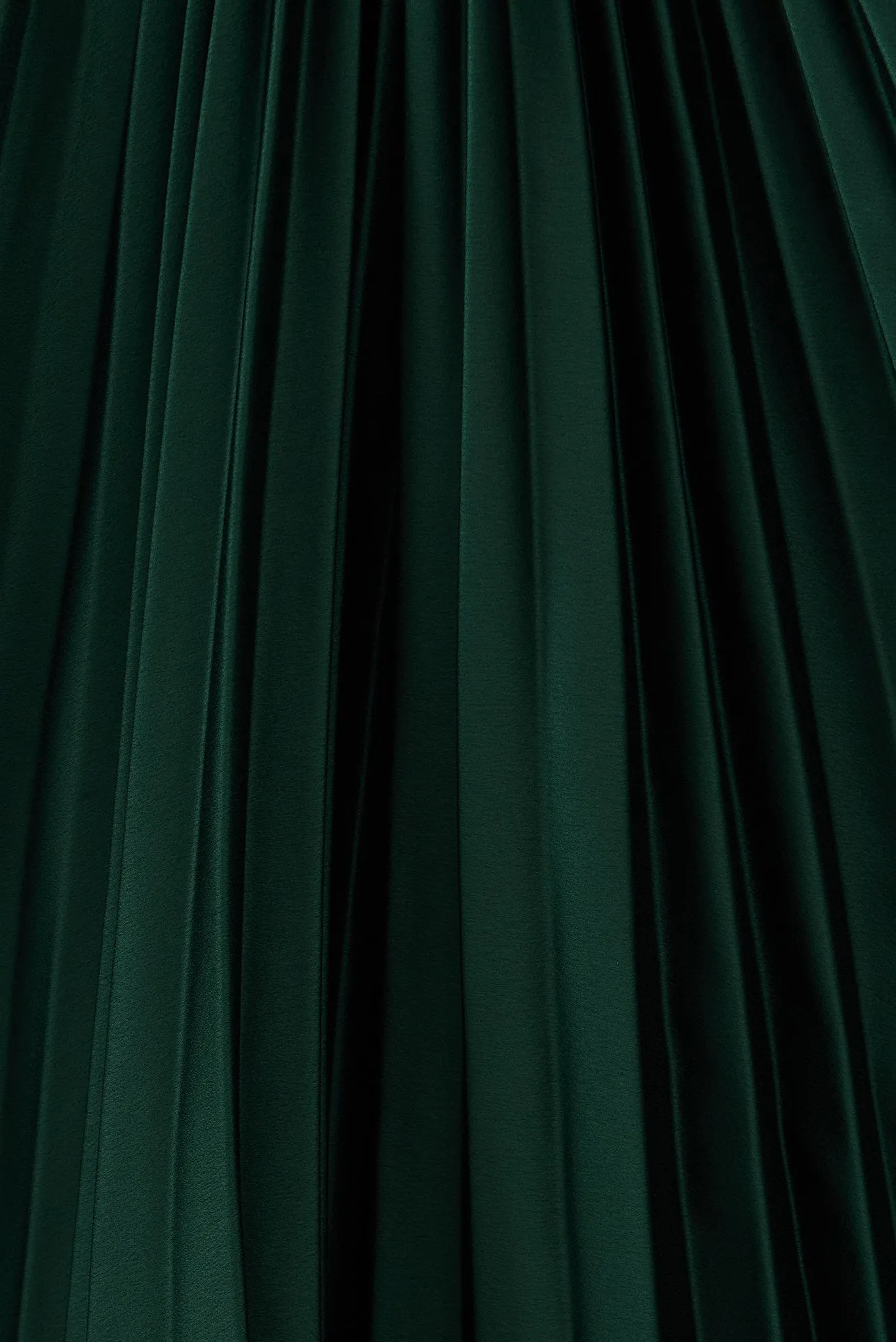 Pleated Emerald Satin Midi Dress