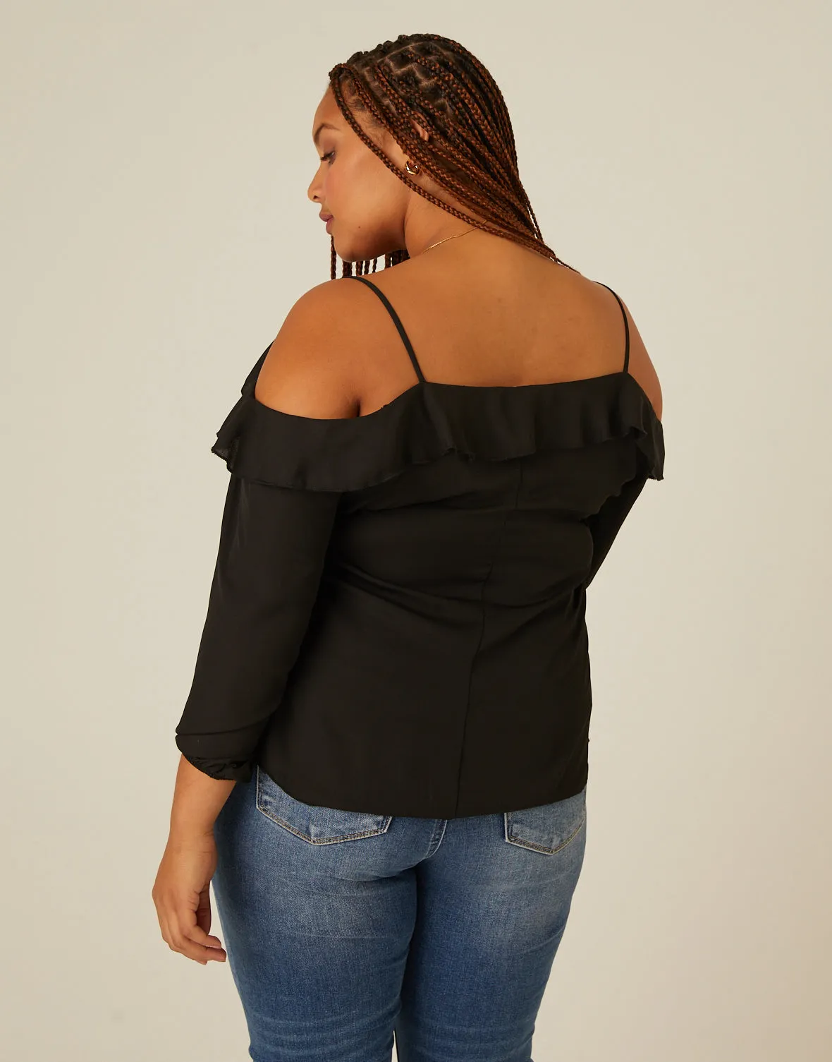 Plus Size Cold Shoulder Ruffle Blouse