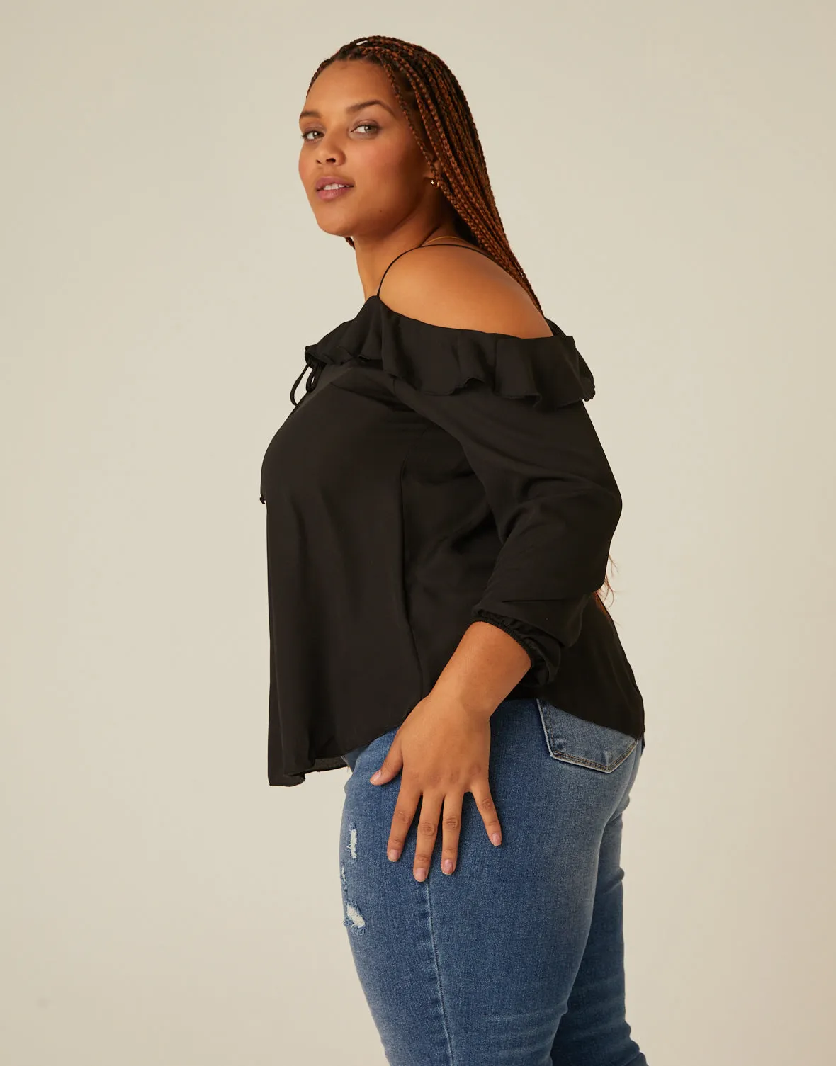 Plus Size Cold Shoulder Ruffle Blouse