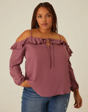 Plus Size Cold Shoulder Ruffle Blouse