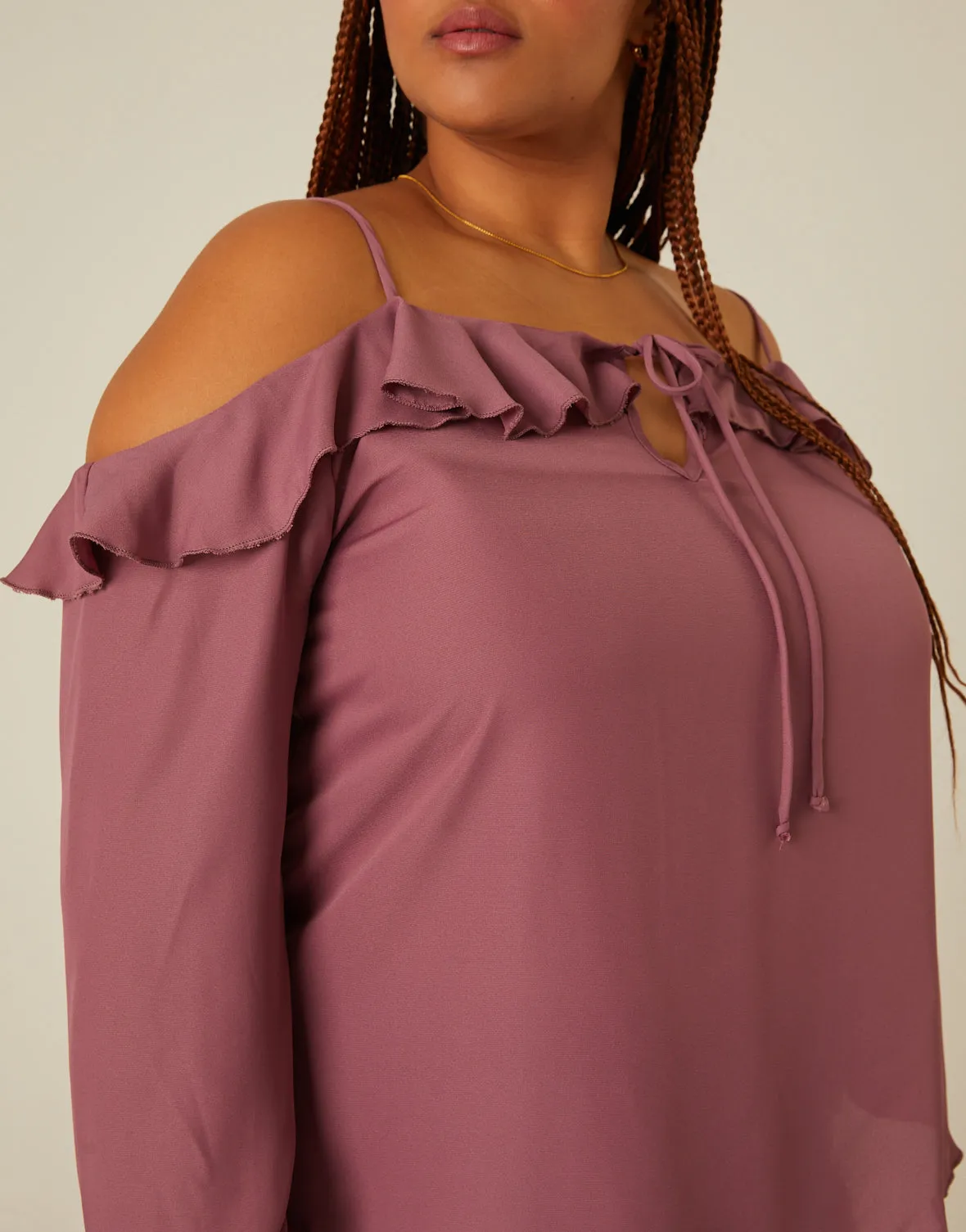Plus Size Cold Shoulder Ruffle Blouse