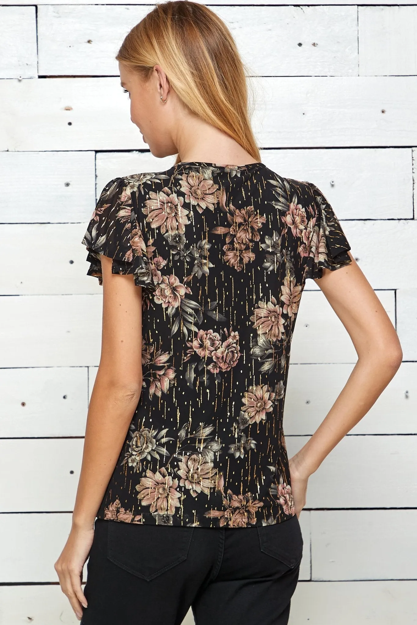 Poppi Black Flutter Sleeve Blouse