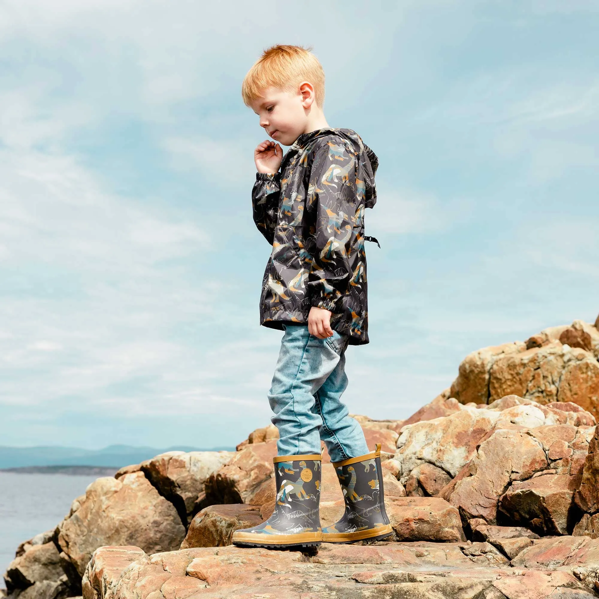 Printed Packable Windbreaker Khaki Dinosaurs