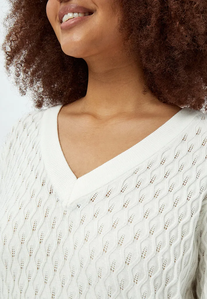 Rosalia V-Neck Knit T-Shirt Curve - Cloud Dancer