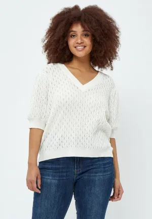 Rosalia V-Neck Knit T-Shirt Curve - Cloud Dancer