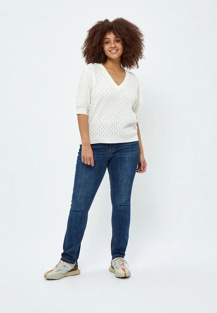 Rosalia V-Neck Knit T-Shirt Curve - Cloud Dancer