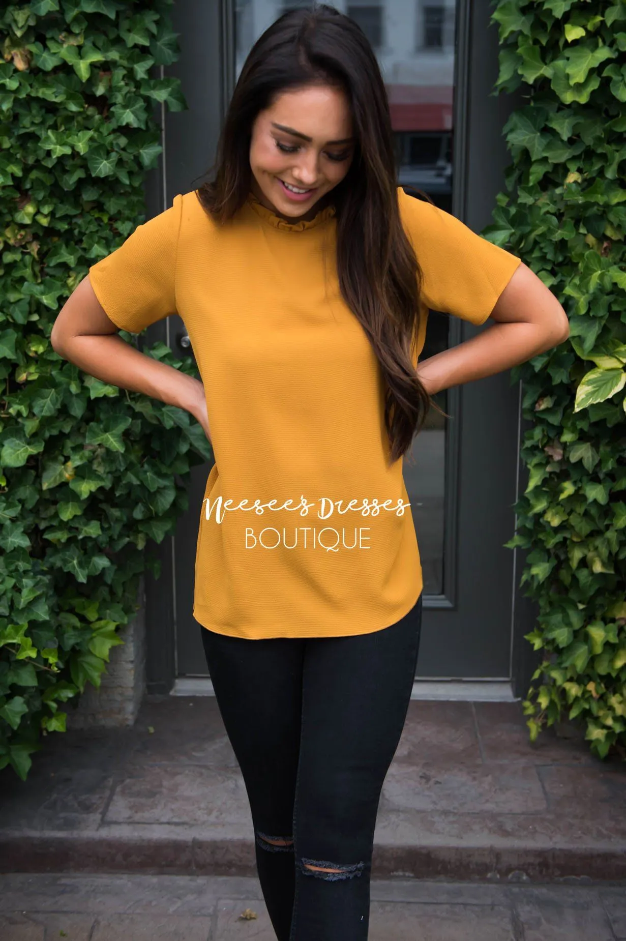 Ruffle Neckline Blouse
