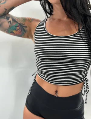 Salty Savage Ladies “OG Smile” Ruched Side Striped Crop Tank