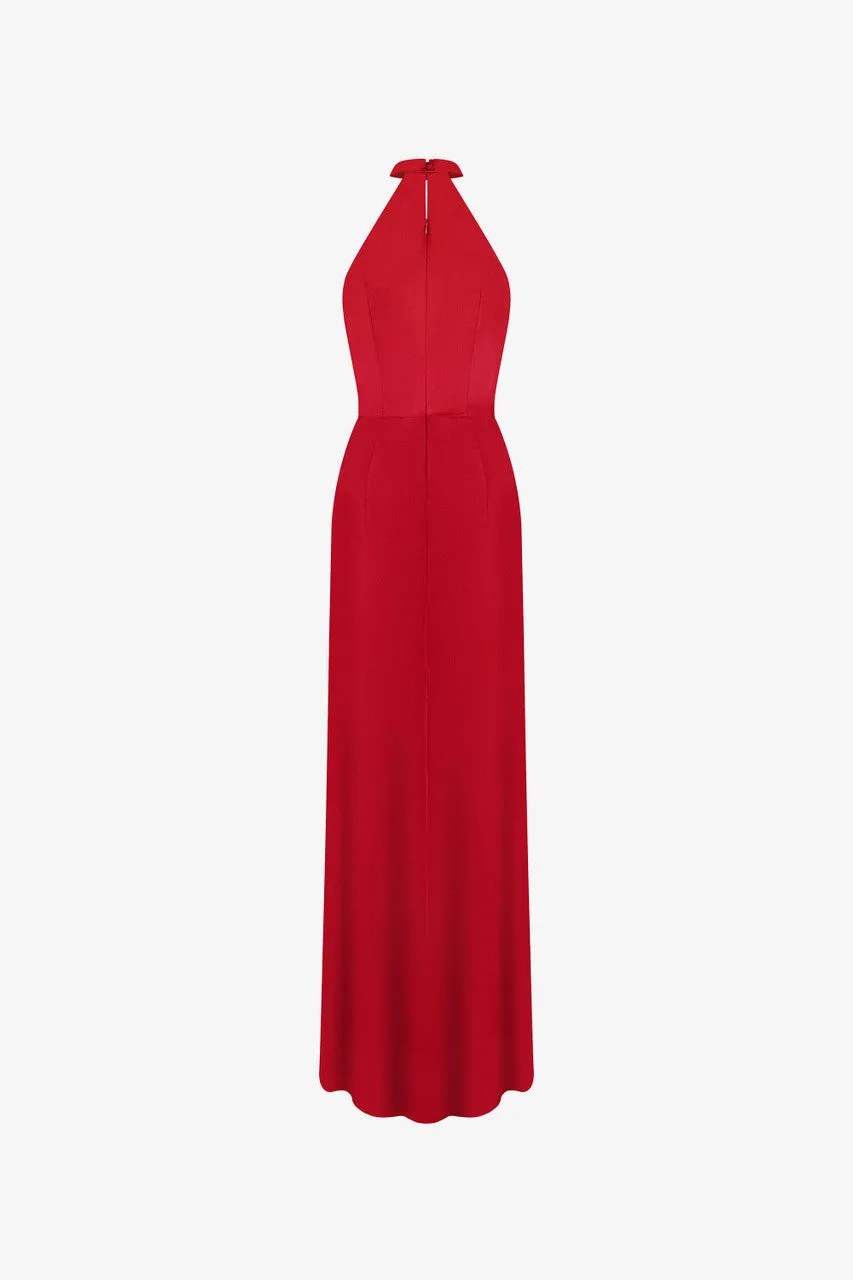 Scarlet Red Plunging Neckline Silk Gown