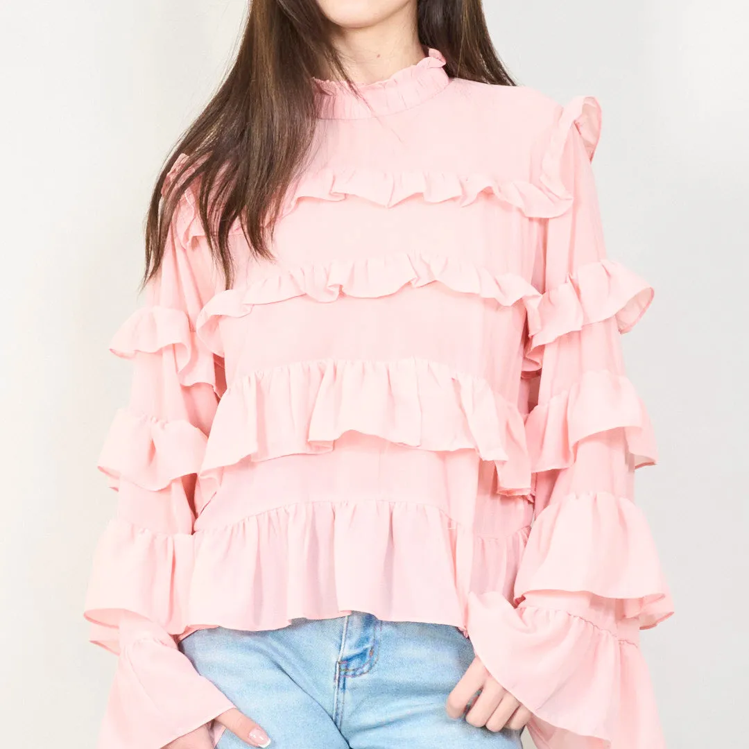 Sheer ruffled blouse with layered details wholesale