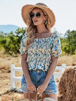 Smocked Puffed Sleeve Daisy Top
