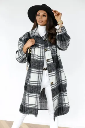 STEPH | Long Plaid Fleece Overcoat