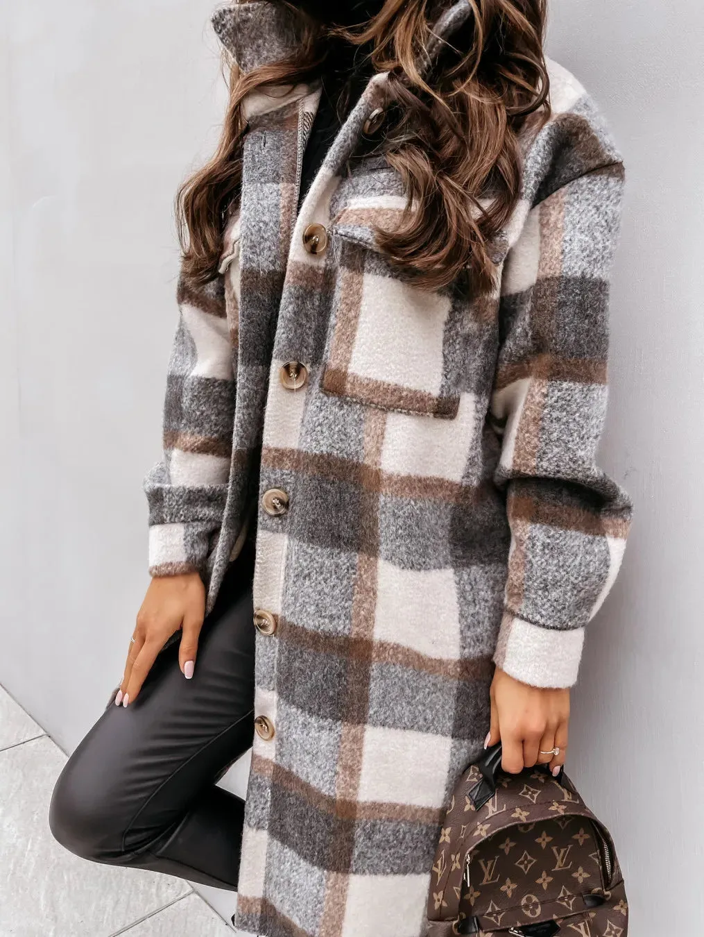 STEPH | Long Plaid Fleece Overcoat