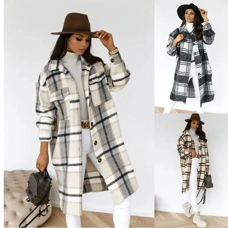 STEPH | Long Plaid Fleece Overcoat