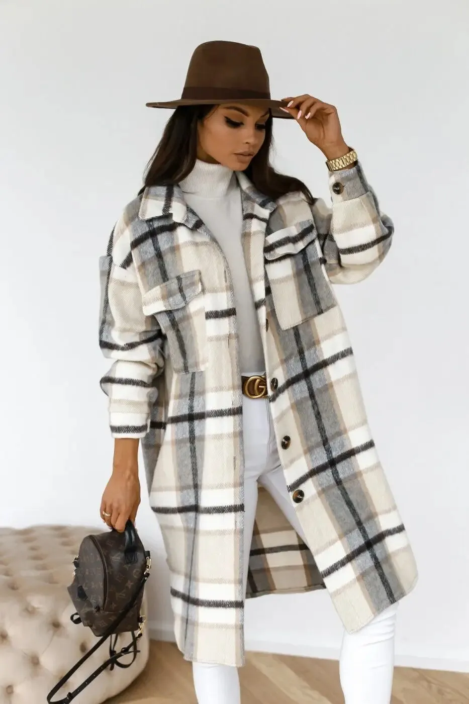 STEPH | Long Plaid Fleece Overcoat